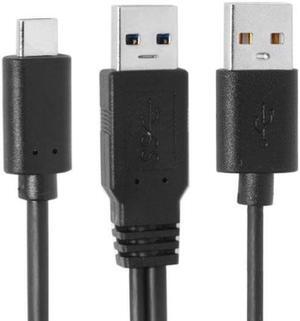 Aomoproing Type-C USB-C to USB 3.0 MaleUSB 2.0 Dual Power Data Y Cable for LaptopHard Disk