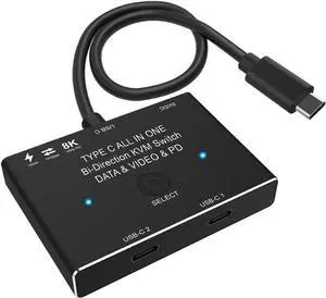 USB C Switch, Bi-Directional USB-C Switcher 2 Computers, USB Type C KVM Switch 8K @60Hz 4K@120Hz Video/10Gbps Data Transfer/100W Charging,Compatible with Thunderbolt Device (Black)