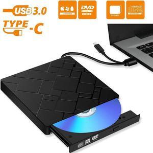 [New Arrival] External DVD Drive for Laptop, Portable High-Speed USB-C&USB 3.0 CD Burner/DVD Reader Writer for PC Desktops, Compatible with Windows/Mac OSX/Linux