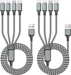 Multi Charging Cable 6FT 2Pack Multi Charger Cable 4 in 1 Universal Multiple USB Cable Fast Charging Cord with Type-C, Micro USB Port for Most Cell Phone, Tablets