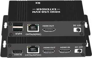 HDMI KVM USB Extender 1080P 60Hz, HDMI KVM USB Extender Over Cat5/6 Ethernet Cable Signal Extension to 196FT/60M Support USB Keyboard Mouse Plug & Play (Transmitter and Receiver) HDMI KVM USB Extender 1080P 60Hz, HDMI KVM USB Extender Over Cat5/6 Ethernet Cable Signal Extension to 196FT/60M Support USB Keyboard Mouse Plug & Play (Transmitter and Receiver)