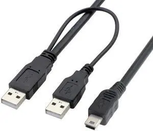 Aomoproing USB2.0 Dual Two A type Male to Mini 5-Pin male Y Cable for Hard Disk Drive Case