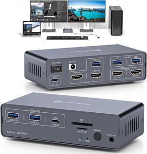 USB C HDMI KVM Switch Docking Station Dual Monitor KVM for Laptop and Computer, (13-in-1) Type C Dock with 2 HDMI 2.0, 10Gbps USBC + USBA 3.2 Date, 5Gbps USB 3.0 Date and SD/microSD Card Slots
