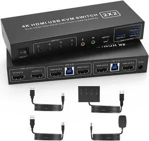USB 3.0 HDMI KVM Switch 2 Montiors 2 Computers, 4K@60Hz Dual Monitor KVM Switch with 3 USB 3.0 Ports and Audio, 2 Port KVM Switch with Dual Monitor Cross Display for 2 Computers USB 3.0 HDMI KVM Switch 2 Montiors 2 Computers, 4K@60Hz Dual Monitor KVM Switch with 3 USB 3.0 Ports and Audio, 2 Port KVM Switch with Dual Monitor Cross Display for 2 Computers