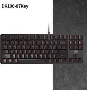 DK100 Anti-Ghosting Mechanical Keyboard 87 Keys Small Compact Wired USB Gaming Keyboard with Red Switches-Black