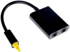 Aomoproing Dual Port Toslink Digital Optical Audio Splitter Adapter Fiber Optic Audio Cable 1 In 2 Out Black