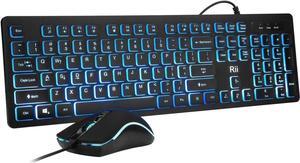 R-i-i RGB Backlit Business Keyboard,Gaming Keyboard and Mouse Combo,USB Wired Keyboard,RGB Optical Mouse for Gaming,Business Office