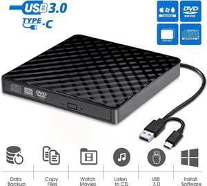 External CD DVD Drive, USB 3.0 Type-C CD DVD +/-RW Optical Drive USB C Burner Slim CD/DVD ROM Rewriter Writer Reader Portable for PC Laptop Desktop MacBook Mac Windows 7/8.1/10 Linux OS Mac