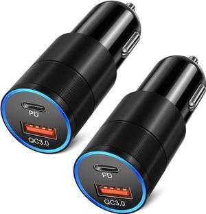 USB C Car Charger 2 Pack, Bangfun 36W Cigarette Lighter Adapter USB Car Charger Fast Charging Dual Port [PD+QC 3.0] 12V Car Phone Chargers for iPhone 15 14 13 12 11 Pro Max, Samsung S23 S22 A53 A14