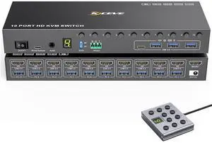 10 Port 8 Port KVM Switch HDMI 4K@60Hz EDID Simulation, USB 3.0 HDMI KVM Switch for 10 Computers Share 1 Monitor and 4 USB Devices, KVM Switches with Audio RS232 Wired Remote 12V Power Adapter 10 Port 8 Port KVM Switch HDMI 4K@60Hz EDID Simulation, USB 3.0 HDMI KVM Switch for 10 Computers Share 1 Monitor and 4 USB Devices, KVM Switches with Audio RS232 Wired Remote 12V Power Adapter