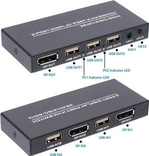 DisplayPort KVM Switch 2 Ports, USB Switch Share Monitor Keyboard and Mouse for Laptop, DP Display Port KVM Switcher Support 4K @60Hz, with 2 DisplayPort Cables and 2 USB Cables