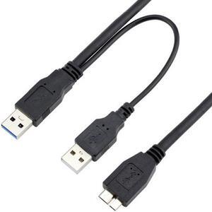 Aomoproing Dual USB3.0 A Male to Micro USB 3.0 Y cable with Extra Power for Mobile HDD