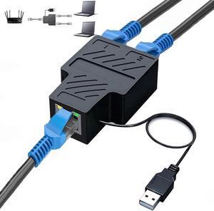 Ethernet Splitter, 100Mbps Ethernet Splitter 1 to 2[2 Devices Simultaneously Networking], LAN Splitter Adapter with USB Power Cable, Internet Splitter for Cat5/5e/6/7/8 Cable