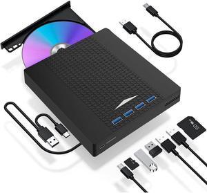 [7 in 1] Multifunction External CD/DVD Drive for Laptop, USB 3.0 & Type C DVD Player CD ROM Portable CD/DVD Burner, External DVD Drive Compatible with Laptop Desktop PC Windows 11/10/8/7 Linux MacOS