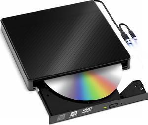 External CD/DVD Drives, USB 3.0 & Type-C CD DVD Burner Portable CD +/-RW Drive DVD Player for ROM Rewriter Burner Compatible with Laptop Desktop PC Windows 11/10/8/7/XP, Linux MacOS