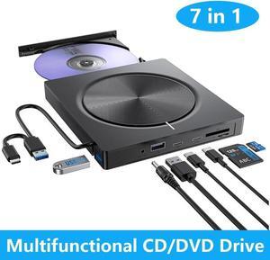 External CD/DVD Drive for Laptop, [7 in 1] DVD Player USB 3.0 Portable DVD Reader Writer ROM Drive, CD Burner External Disk Drive Compatible with Laptop Desktop,Windows 11/10/8/7 Linux MacOS