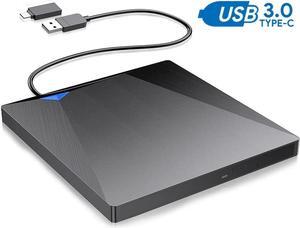 External CD DVD RW Drive, USB 3.0 Type-C Portable USB C Superdrive DVD Burner Player Writer CD DVD +/- RW, Compatible with Windows 10 8 7 XP Vista Mac OS Linux for Mac Pro Air iMac Laptop