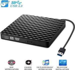 External DVD CD Drive USB 3.0 Burner Writer Drive Player High Speed Data Transfer for Laptop/Desktop/MacBook/Mac OS/Windows10/8/7/XP/Vista (Black)