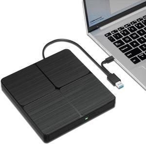 External CD/DVD Drive for Laptop, USB 3.0 and Type C DVD Drive External Portable DVD Player for Laptop, CD Burner External Optical CD DVD Drive Compatible with PC Windows 11/10/8/7 Linux MacOS