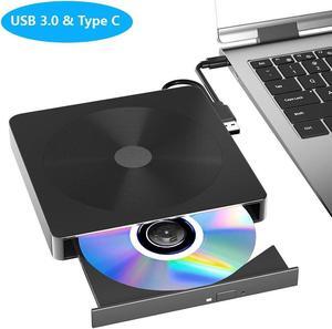 External CD/DVD Drive for Laptop, USB 3.0 & Type-C Portable DVD Player CD DVD Burner, Cd Rom External CD DVD Drive for Laptop, External Optical Drive Compatible with PC Laptop Windows Mac Os