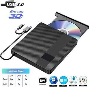 External Blu-ray Drives, Portable DVD/CD/BD Player for Laptop, USB 3.0 Type-C External CD DVD Burner Reader 3D Optical Bluray Drive Compatible with Laptop Desktop Windows XP/7/8/10/11 Mac OS