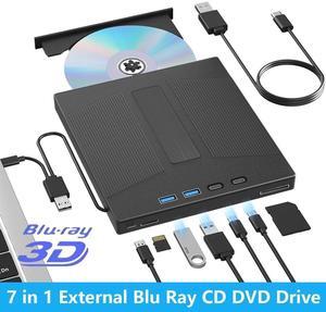 External Blu Ray Drive, 7 IN 1 Portable Blu Ray Burner USB 3.0 Type-C Blu Ray Drive Support 100G Disc Read&Write External Bluray DVD Drive Compatible with Windows MacOS Linux Laptop Desktop PC