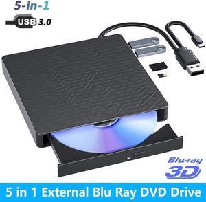 5 in 1 External Blu ray Drive, Multifunctional USB 3.0 Type-C 3D External Blu-ray Slim Optical Drive CD DVD Drive Burner with SD/TF Card Reader/2 USB 3.0 Hubs for Windows XP/7/8/10/11, MacOS