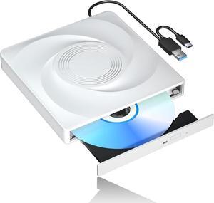 External CD/DVD Drive for Laptop, USb 3.0 Type C CD Burner External DVD Drive, CD ROM DVD Player Portable CD Reader, Optical CD DVD Drive for Laptop PC, Compatible with Windows Linux Mac OS