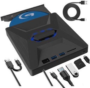 External Blu-ray Drive, 6 in 1 BD External Blu Ray Drive USB 3.0 & Type-C BD/CD/DVD +/-Rw Reader Player 3D Blu Ray Burner Writer, Slim Optical Bluray Drive for Laptop Windows XP/7/8/10/11 MacOS