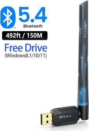USB Bluetooth 5.4 Adapter for PC, USB Bluetooth Dongle 5.4 EDR Adapter for Laptop Keyboard Mouse Headsets Speakers, Long Range 492ft/150M Bluetooth Adapter Supports Windows 11/10/8.1(Plug and Play)