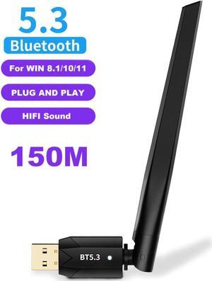 Long Range USB Bluetooth 5.3 Adapter (EDR & BLE) for PC Desktop, 492FT/150M Bluetooth Wireless Dongle Transmitter for Windows 11/10/8.1/7 Computer, Pair Bluetooth Headset Headphones Mouse Keyboard