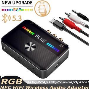 Bluetooth Transmitter Receiver, 2-in-1 Bluetooth 5.3 Aux Adapter with LED Display, NFC, Dual Link Low Latency Portable Aux Adapter for TV/Car/Headphone/for Home Stereo/Travel/Outdoor