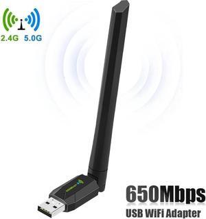 AC650 WiFi Adapter, 650Mbps WLAN Wireless Adapter for PC, Dual Band WiFi Adapter, WLAN Wireless USB WiFi Adapter 2.4GHz/ 5GHz for PC/Desktop/Laptop, Compatible with Windows XP/Vista/7/8/10/11