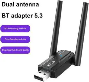 Bluetooth 5.3 Adapter for PC, Long Range Bluetooth Dongle 492FT/150M Wireless Transfer Transmitter Receive 3Mbps, Dual Antenna USB Bluetooth Adapter for Desktop Laptop PC with Windows 11/10/8.1/7