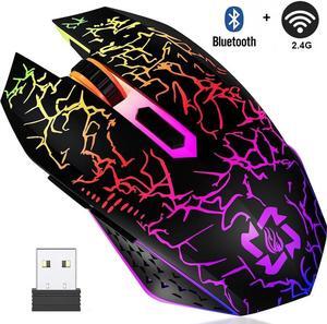 Dual Mode 2.4G + Bluetooth Mouse Wireless Gaming Mouse, 2.4G Cordless RGB Rechargeable Wireless Mouse, PC Game Mouse Computer Gaming Mice for Laptop Desktop -Black