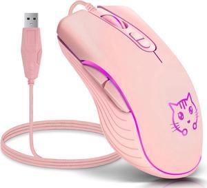 Wired Gaming Mouse, 7 Colors Backlit Optical Game Mice Ergonomic USB Wired with 2400 DPI and 6 Buttons 4 Adjustable DPI for Computer/Win/Mac/Linux/Andriod/iOS. (Pink)
