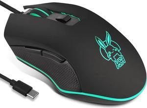 Gaming Mouse Wired, USB C Silent Click with RGB Backlit Optical Type C Computer Game Mice Ergonomic with 2400 DPI 6 Programmable Buttons 4 Shooting for PC Windows Laptop Desktop Mac (Black)