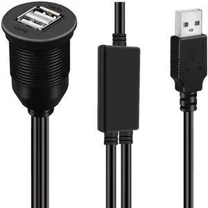 Aomoproing 1m Waterproof Dustproof 480Mbps USB2.0 Type-A Male to Dual Female Hub Extension Data Power Cable Car Panel Mount Design