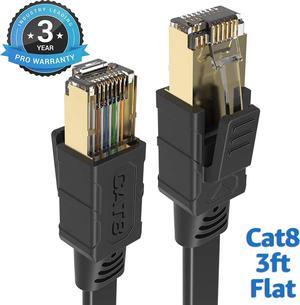 CAT 8 Ethernet Cable 3 Ft Black Flat 40Gbps High Speed Shielded RJ45 LAN Cable