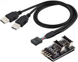 Aomoproing Dual USB 3.1 Front Panel Socket Key-A Type-E to USB 2.0 Type-A9Pin 10Pin Mainboard Header Male Cable Extension Adapter