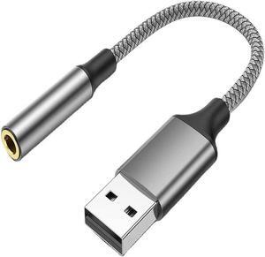 USB to 3.5mm Audio Adapter USB Audio Adapter USB-A to 2 IN 1 3.5mm Female External Stereo Sound Card support Microphone USB to Audio Jack with Built in DAC Codec for Windows and macOS