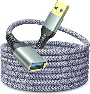 3M/10FT USB 3.0 Extension Lead, USB Type A Male to Female Extension Cord Durable Braided Material 5Gbps Fast Data Transfer Compatible with USB Keyboard, Mouse, Flash Drive, Hard Drive, Printer -Gray