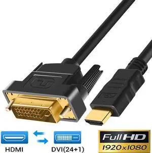 HDMI to DVI Cable, 10 Feet HDMI Male to DVI(24+1) Male Cable, Gold Plated HDTV to DVI Cable, Support 1080P, 3D, for Raspberry Pi, Roku, Xbox One, Blue-ray, Nintendo Switch (10ft / 3M)