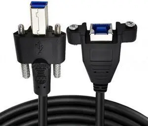 Aomoproing Dual Thumbscrews USB 3.0 Back Panel Mount B Male to Female B Type Extension Cable 0.5m