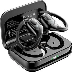 Bluetooth Headphones, True Wireless Earbuds, BT5.3 Sports Earbuds 75H Playtime, IPX7 Waterproof, LED Power Display, Over Ear Buds with Earhooks, Mic in-Ear Headphones Deep Bass for Sports Workout