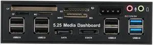 Multi-Function 5.25 Bay USB 3.0 Hub eSATA,Sata Front Panel, SATA Port Internal Card Reader PC Dashboard Media Front Panel Audio for SD MS CF TF M2 MMC Memory Cards Fits 5.25" Bay