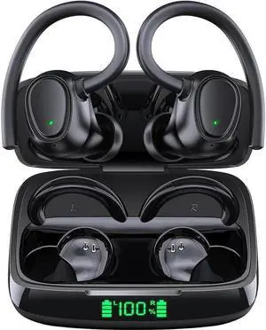 True Wireless Earbuds, Bluetooth 5.3 TWS Ear Buds 42Hrs Playtime Bluetooth Headphones with Charging Case Stereo Bass Over-Ear Earphones with Earhooks Built-in Mic Waterproof Headset for Sports