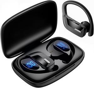 Sport Wireless Earbuds, Bluetooth Headphones 48H Playback Premiun Bass Ear Buds with Earhooks Mic LED Power Display Charging Case in-Ear Earphones Headset for Workout Gym Exercise Running