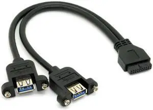 Aomoproing  USB 3.0 Dual Ports A Female Screw Mount Type to Motherboard 20pin Header cable Black
