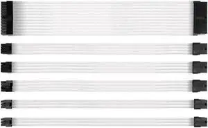 Power Supply Sleeved Cable /24pin ATX /4+4pin EPS /8-pin PCI-E /6pin PCI-E PSU Extension Cable Kit 30cm Length with Combs, White